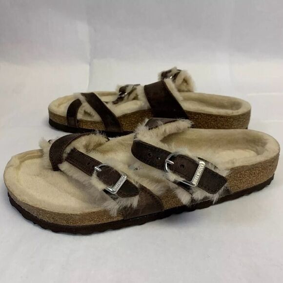 (k1) Birkenstock N/without Box Mayari Shearling Oiled Brown sizes 38/7 - Picture 6 of 8